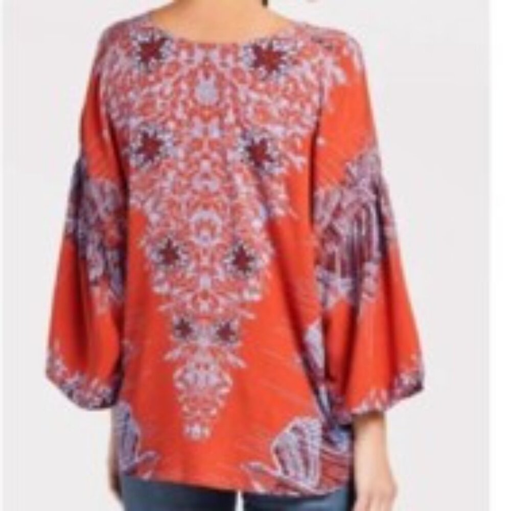 Free People Birds of a Feather Printed Peasant Top Blouse Shirt Boho Small EUC - Picture 7 of 7